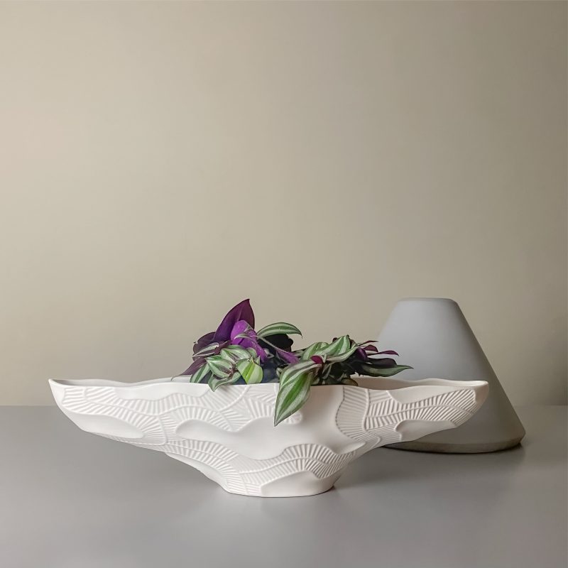 Natural自然系列 白色葉紋長型花盤-小