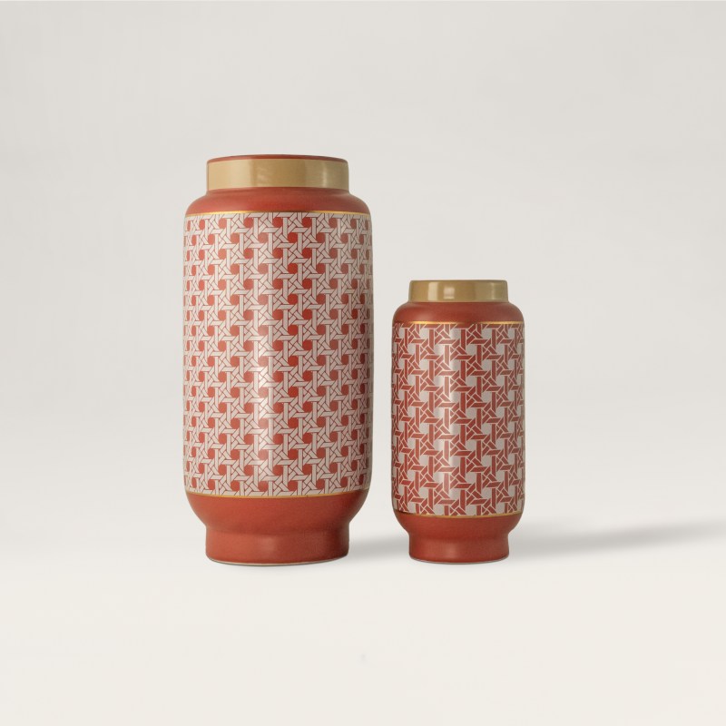 彩籃  栗紅色陶瓷雙件花器組