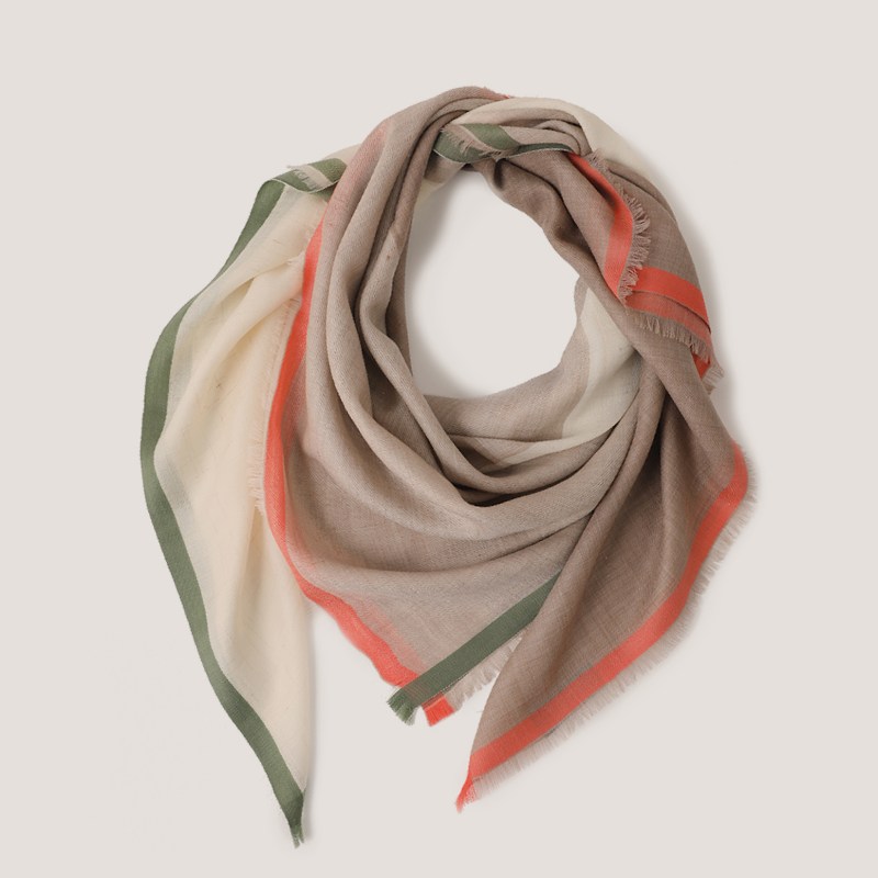 土魯斯雙色彩邊薄羊毛方巾 110 x 110 cm-小麥色＆燕麥白
