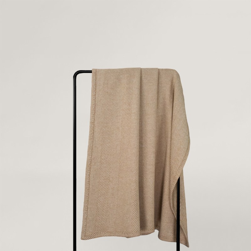 台灣 HORCHILL 米蘭 100%純羊毛居家毯 人字-杏桃色